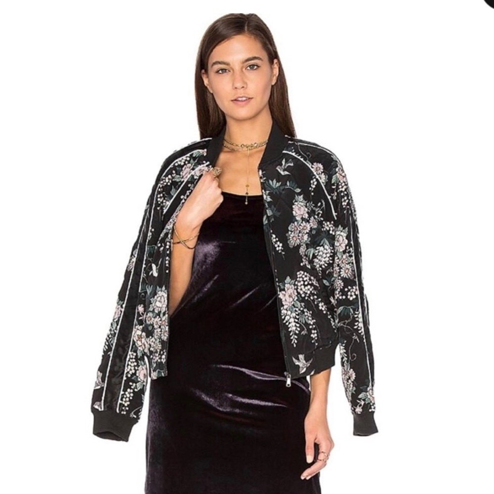 Joie Floral-Print Silk Bomber Jacket